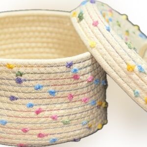 Small Confetti Speckled Woven Cotton Basket with Lid (1 item)…